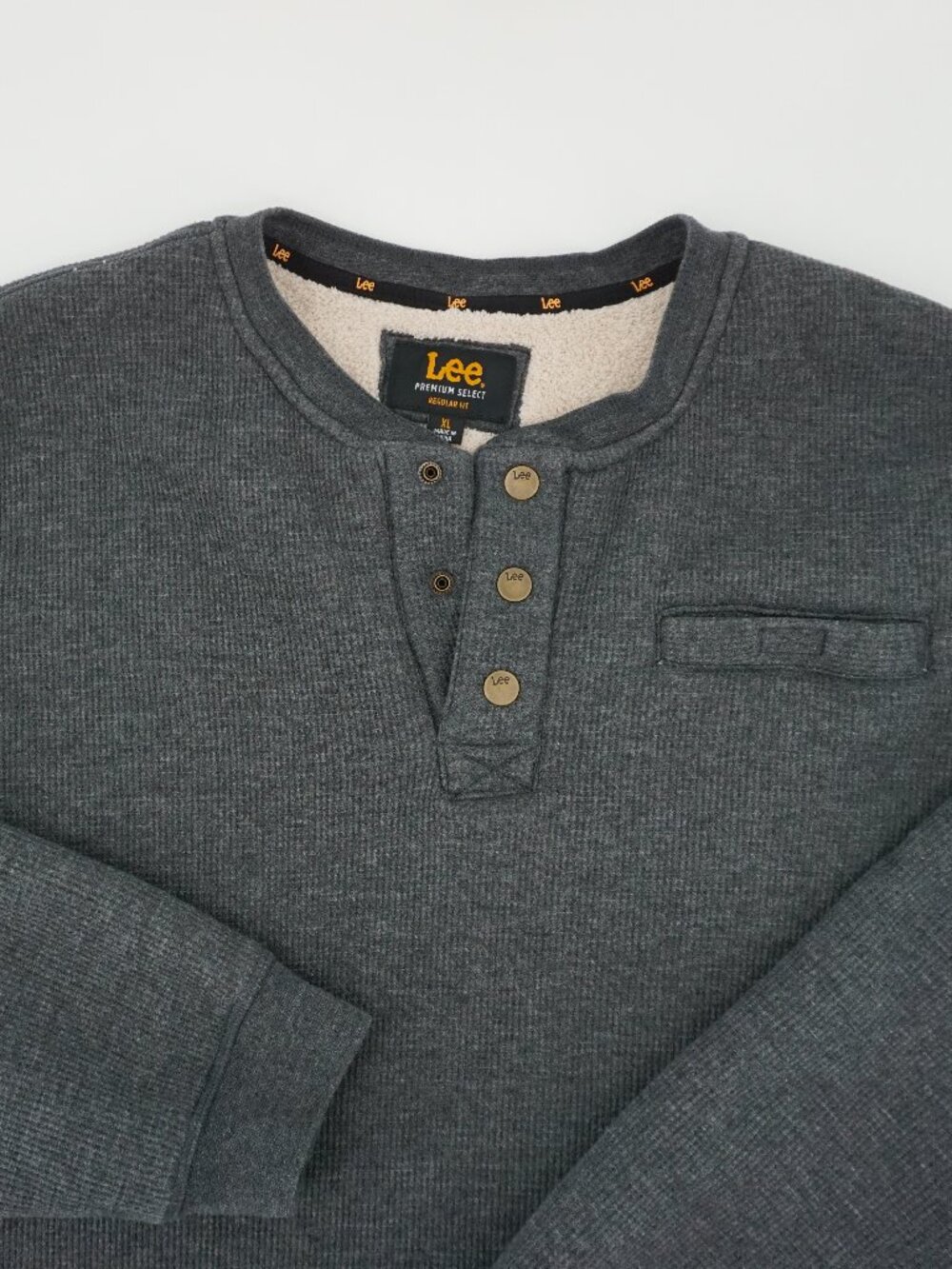 Lee Thermal Henley Shirt Mens XL Sherpa Lined Gray Long Sleeve Outdoor